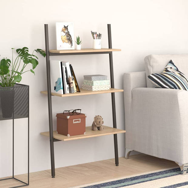 The Living Store Boekenrek met 3 schappen - Lichtbruin/Zwart - 64 x 34 x 116 cm - Sterke stalen constructie