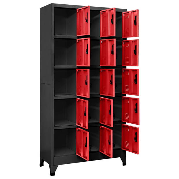 The Living Store Lockerkast 90x40x180 cm staal antracietkleurig en rood - Kast