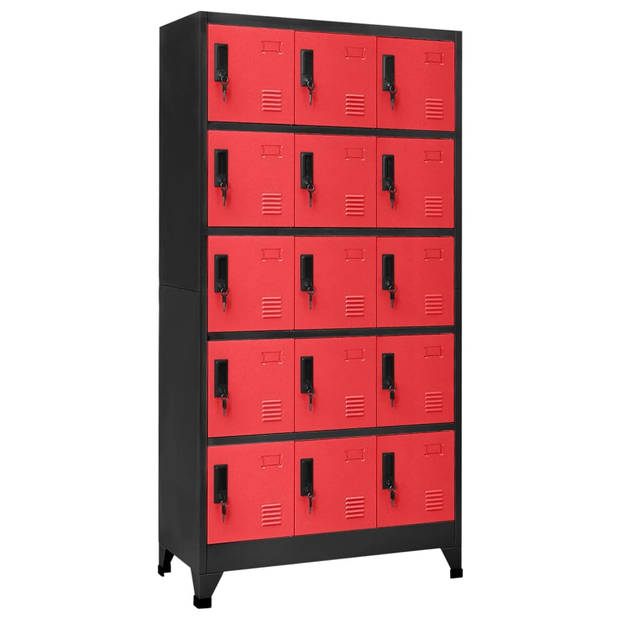 The Living Store Lockerkast 90x40x180 cm staal antracietkleurig en rood - Kast