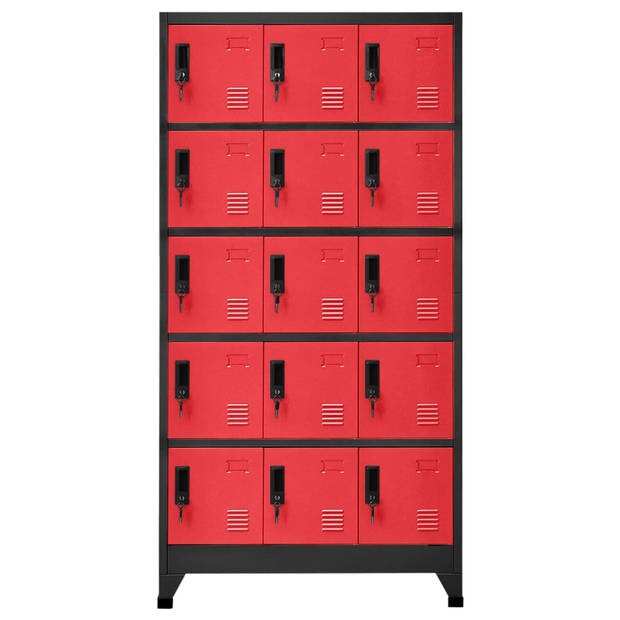 The Living Store Lockerkast 90x40x180 cm staal antracietkleurig en rood - Kast