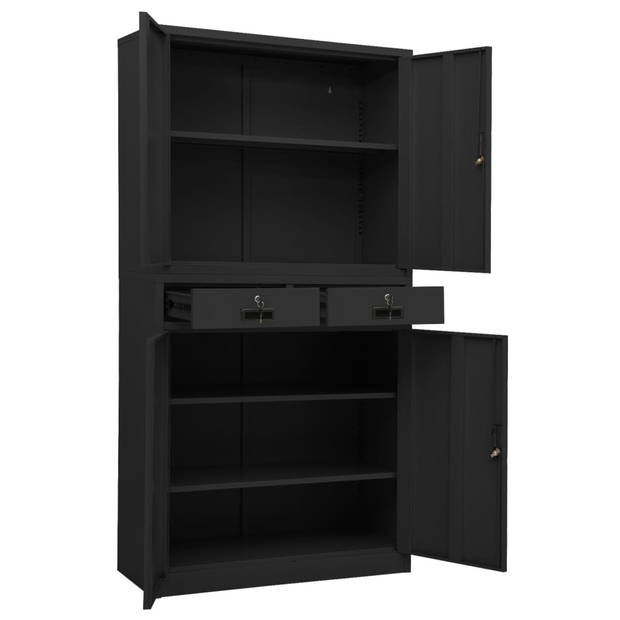 The Living Store Archiefkast - Staal - 90 x 40 x 180 cm - Antraciet - Met Sloten