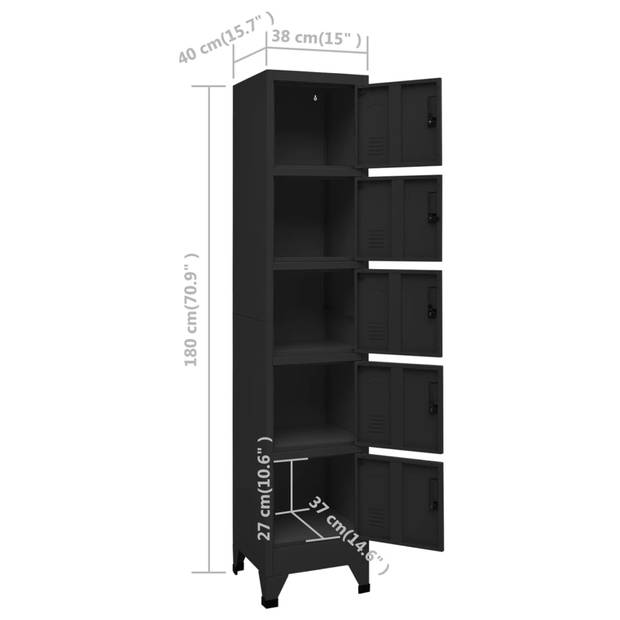 The Living Store Lockerkast X - Lockers - 38x40x180 cm - Zwart