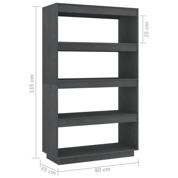 The Living Store Boekenkast Grenenhout - 80 x 35 x 135 cm - Grijs