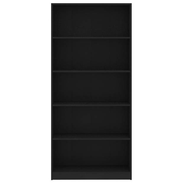 The Living Store Boekenkast - Zwart - 80 x 24 x 175 cm - Met 5-laags design