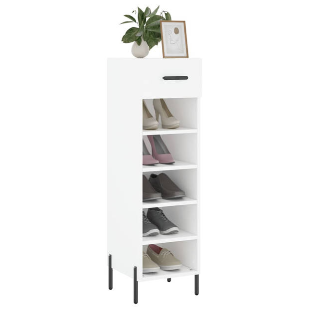 The Living Store Schoenenkast - Elegant - 30 x 35 x 105 cm - Bewerkt hout - ijzer en zinklegering - Wit