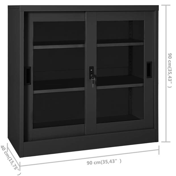 The Living Store Roldeurkast - Staal en gehard glas - 90 x 40 x 90 cm - Schuifdeuren - 2 verstelbare schappen - Slot