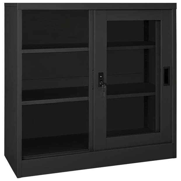 The Living Store Roldeurkast - Staal en gehard glas - 90 x 40 x 90 cm - Schuifdeuren - 2 verstelbare schappen - Slot