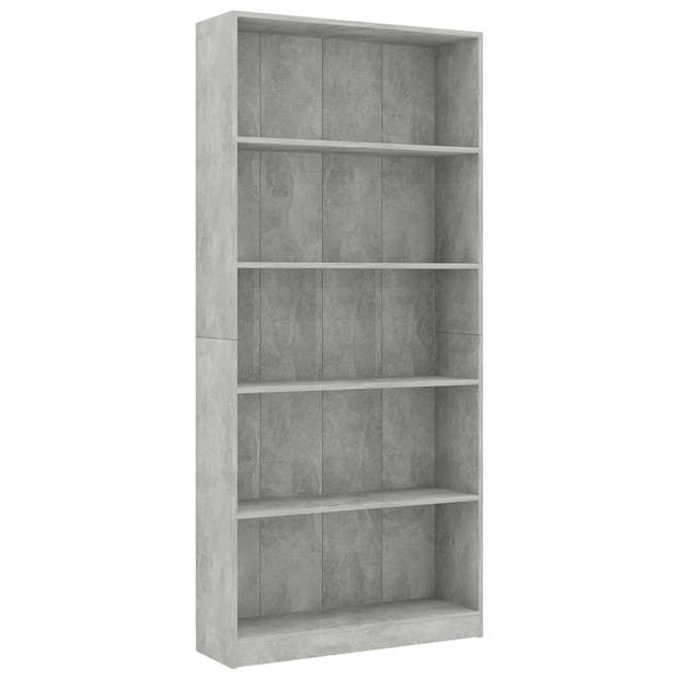 The Living Store Boekenkast - Betongrijs - 80 x 24 x 175 cm - 5-laags