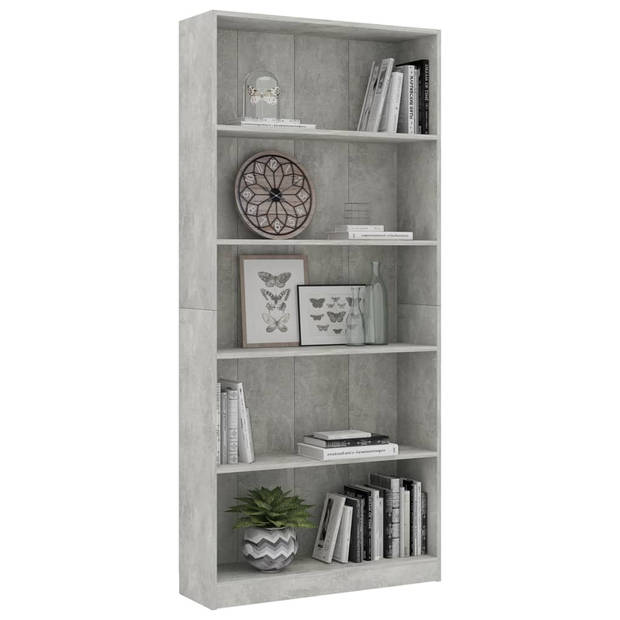 vidaXL Boekenkast met 5 schappen 80x24x175 cm bewerkt hout betongrijs