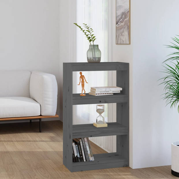 The Living Store Boekenkast/kamerscherm 60x30x103-5 cm massief grenenhout grijs - Kast