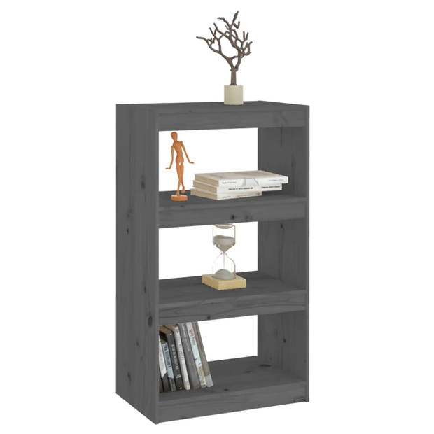 The Living Store Boekenkast/kamerscherm 60x30x103-5 cm massief grenenhout grijs - Kast