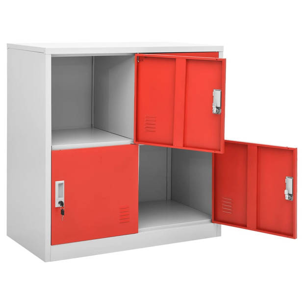 The Living Store Lockerkast - 90 x 45 x 92.5 cm - Staal - Met 4 lockers - Lichtgrijs en rood