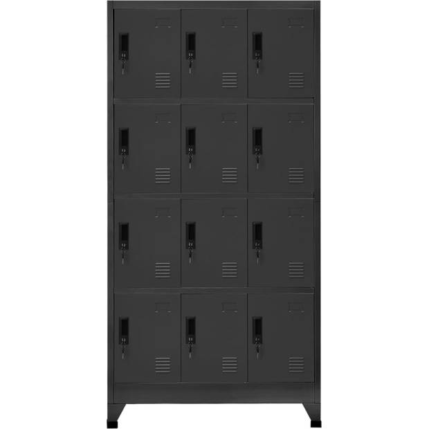 The Living Store Lockerkast 12 deurs - 90 x 45 x 180 cm - Antraciet - Staal