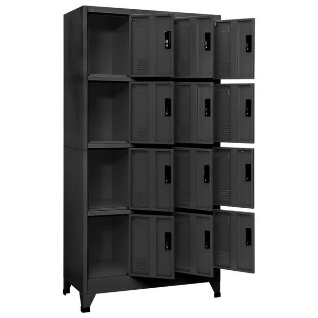 The Living Store Lockerkast 12 deurs - 90 x 45 x 180 cm - Antraciet - Staal