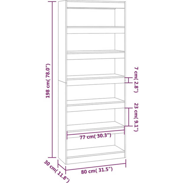 The Living Store Boekenkast Wit 80 x 30 x 198 cm - Houten Halkast - Roomdivider