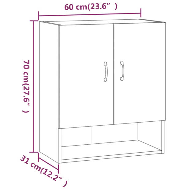 The Living Store Wandkast - Scandinavische Stijl - Hout - 60 x 31 x 70 cm - Hoogglans Wit