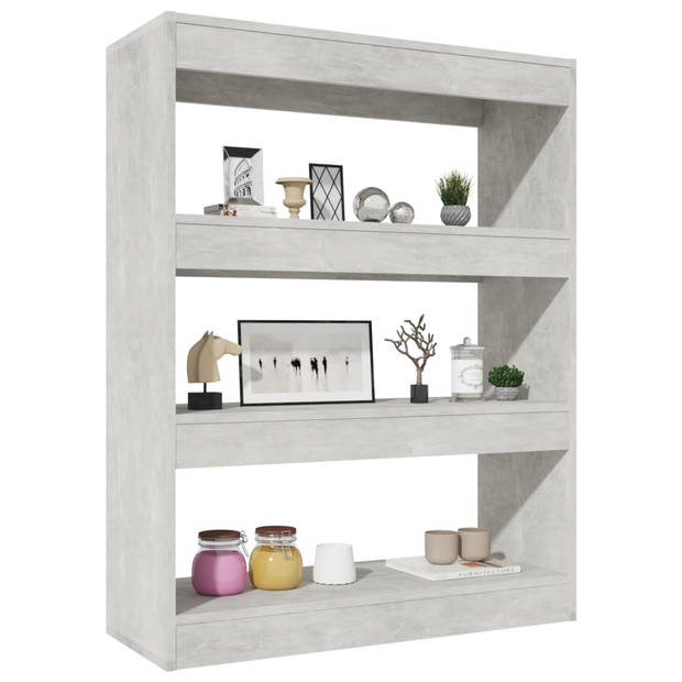 The Living Store Houten Boekenkast - Betongrijs - 80 x 30 x 103 cm - Kamerscherm - Montage vereist