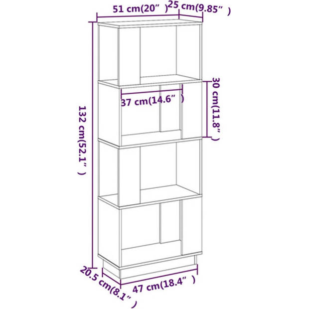 The Living Store Boekenkast Mango - Boekenkast - 51 x 25 x 132 cm - Grijs