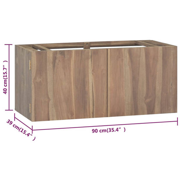 The Living Store Badkamerwandkast 90x39x40 cm massief teakhout - Kast