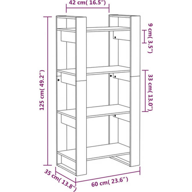 The Living Store Boekenkast Solid Pine - 60 x 35 x 125 cm - veelzijdige opbergruimte