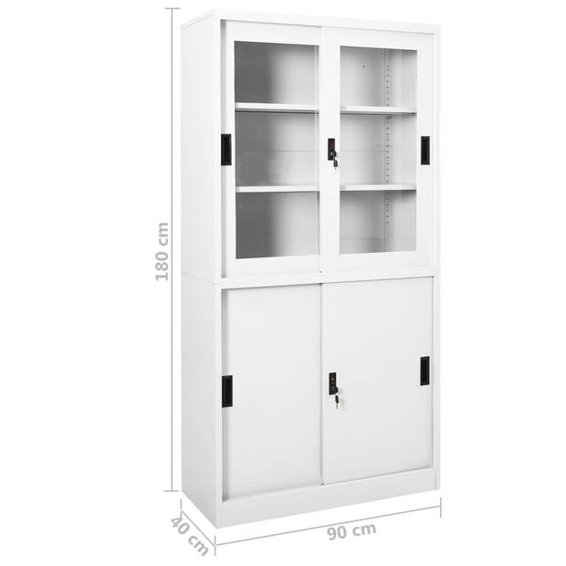 The Living Store Opbergkast - Staal en gehard glas - 90 x 40 x 180 cm - 3 schappen - Wit