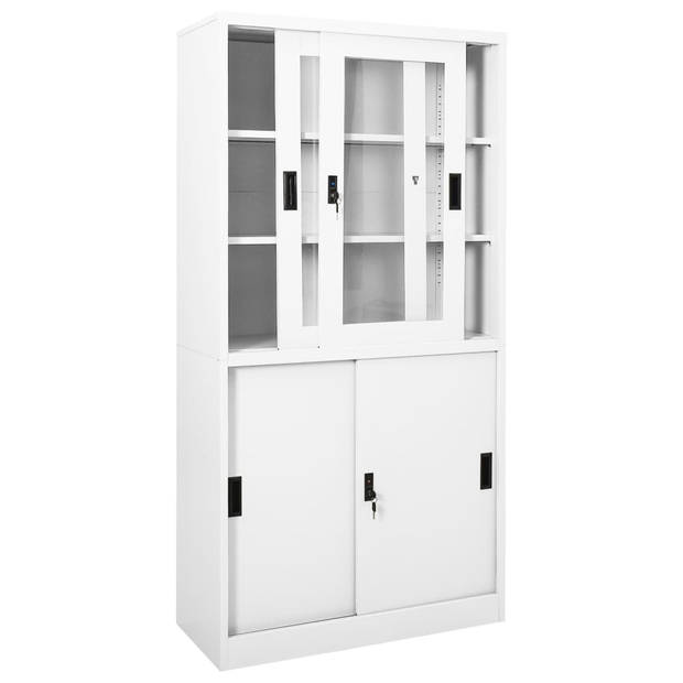 The Living Store Opbergkast - Staal en gehard glas - 90 x 40 x 180 cm - 3 schappen - Wit