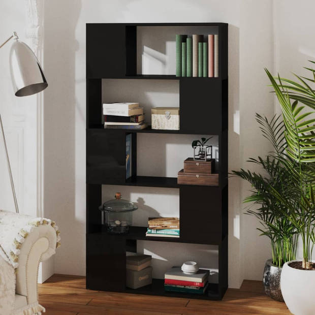 The Living Store Boekenkast Kamerscherm - 80 x 24 x 155 cm - Hoogglans zwart