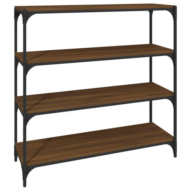 The Living Store Boekenkast 100x33x100 cm bewerkt hout en staal bruineikenkleur - Kast