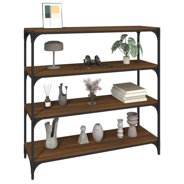 The Living Store Boekenkast 100x33x100 cm bewerkt hout en staal bruineikenkleur - Kast