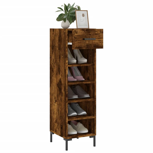 The Living Store Schoenenkast - Smoked Oak - 30 x 35 x 105 cm - Duurzaam hout - Voldoende opbergruimte