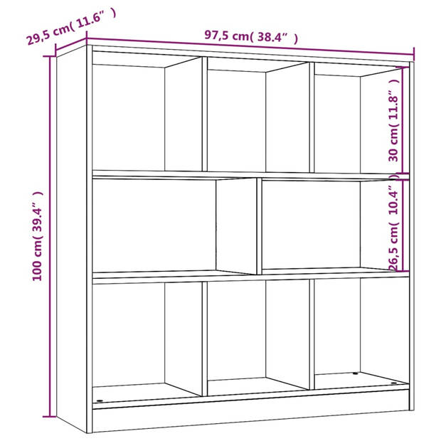 The Living Store Boekenkast - 97.5 x 29.5 x 100 cm - Grijs Sonoma Eiken