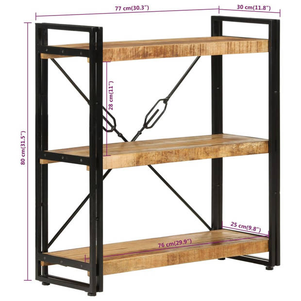 The Living Store Boekenkast Mangohout - 77x30x80 cm - Massief mangohout met ijzeren frame