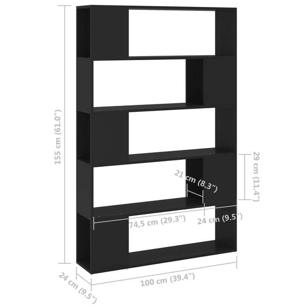 The Living Store Boekenkast Klassiek - 100 x 24 x 155 cm - Zwart