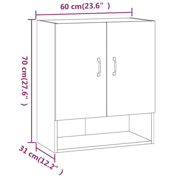 The Living Store Wandkast Bruineiken - 60 x 31 x 70 cm - Hoge kwaliteit - stevig en vochtbestendig