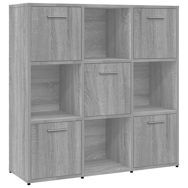 The Living Store Boekenkast Grijs Sonoma Eiken 90x30x90 cm - 9 Vakken - 5 Deuren