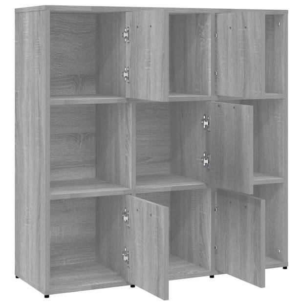 The Living Store Boekenkast Grijs Sonoma Eiken 90x30x90 cm - 9 Vakken - 5 Deuren