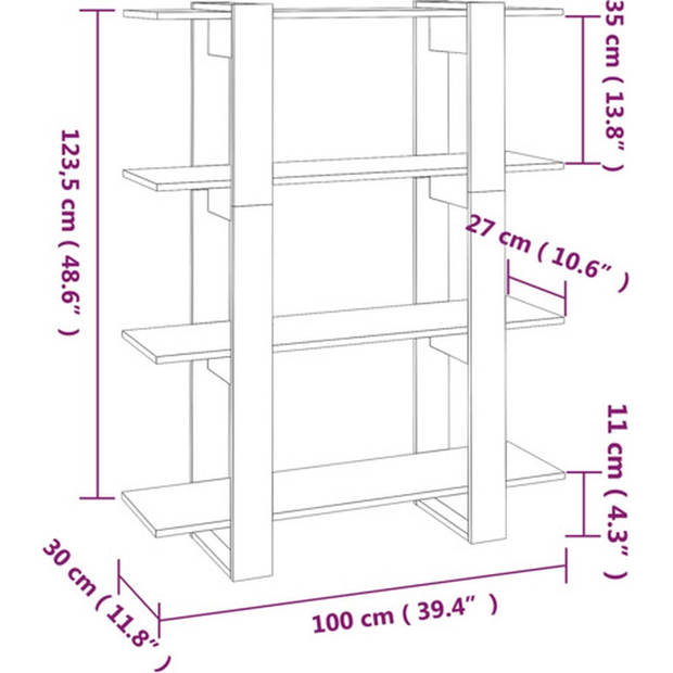 The Living Store Boekenkast - Wit - 100 x 30 x 123.5 cm (B x D x H) - Bewerkt hout