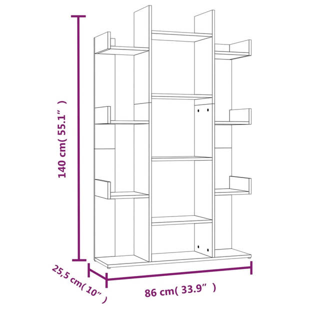 vidaXL Boekenkast 86x25,5x140 cm bewerkt hout bruin eikenkleur