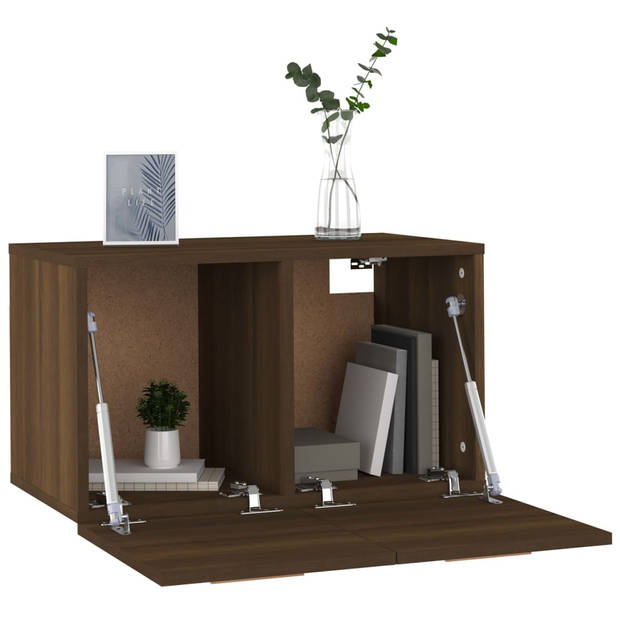 The Living Store Wandkast Bruineiken 60x36.5x35 cm - zwevende opbergkast met 2 vakken - hoogwaardig bewerkt hout