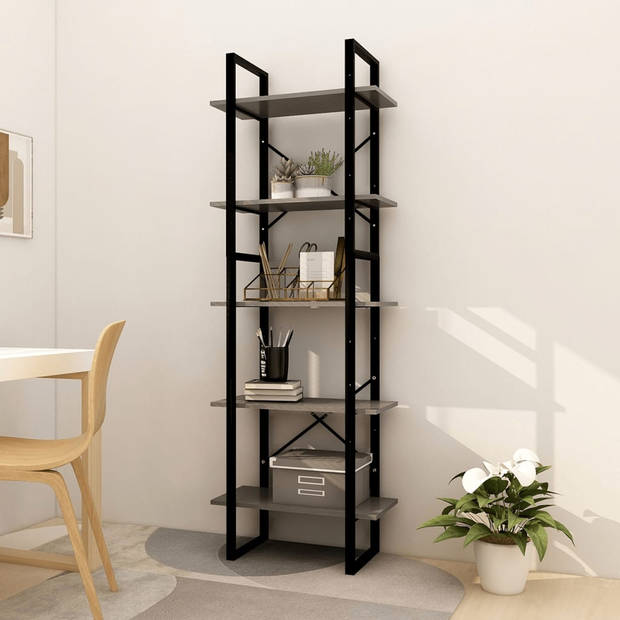 The Living Store Boekenkast - Grenenhout en Metaal - 60 x 30 x 105 cm - Grijs