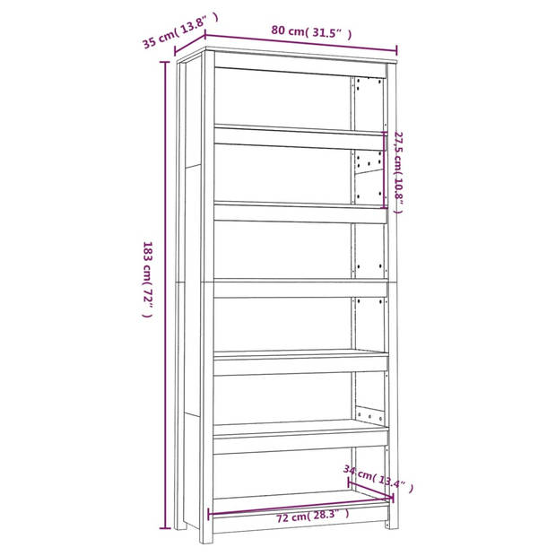 The Living Store Boekenkast Massief Grenenhout - 80x35x183 cm - Rustiek