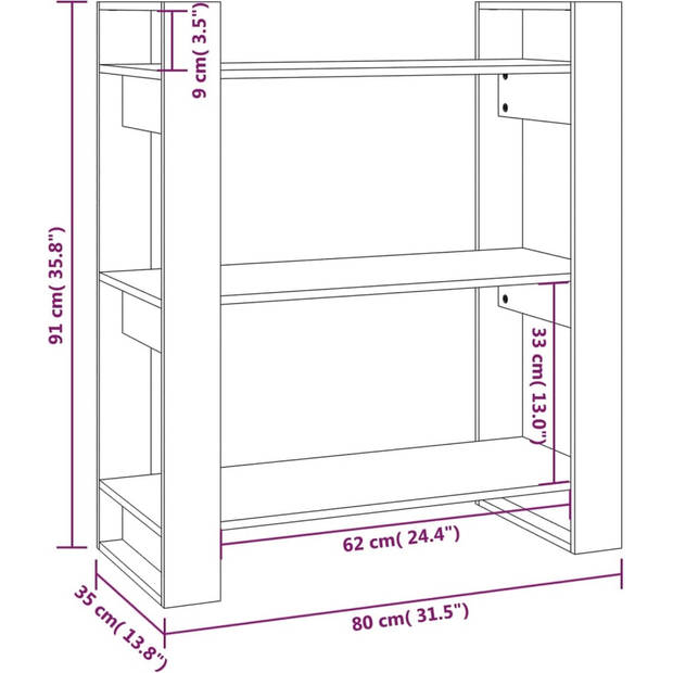 The Living Store Boekenkast - Grenenhout - Kamerscherm - 80 x 35 x 91 cm - Grijs