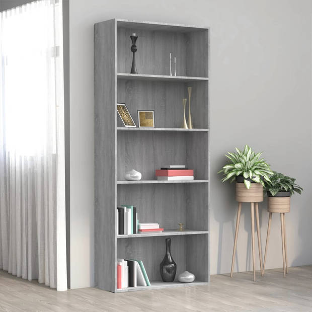 The Living Store Boekenkast - Praktisch Materiaal - 80x30x189 cm - Grijs Sonoma Eiken