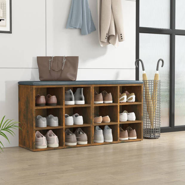 The Living Store Schoenenkast - Musthave - Opbergmeubels - Afmetingen- 52.5x30x50 cm - Ken- 12 vakken - Gerookt eiken