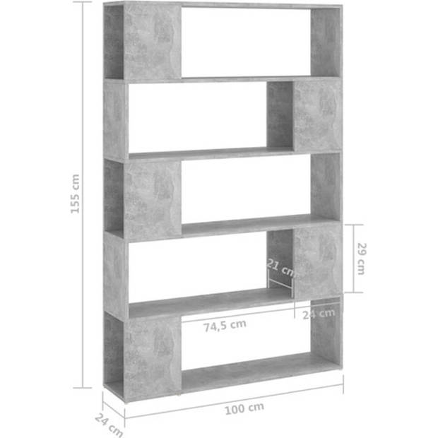 The Living Store Boekenkast Kamerverdeler - 100 x 24 x 155 cm - Betongrijs