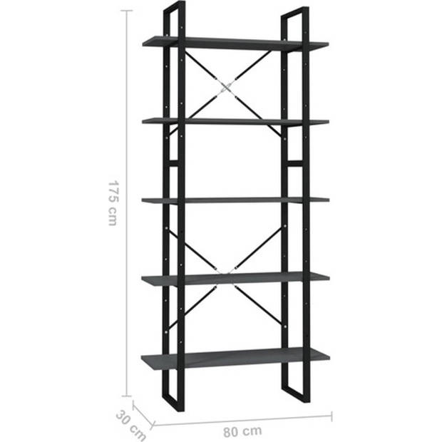 The Living Store Boekenkast - Industriële stijl - Hout en metaal - 80 x 30 x 105 cm - Grijs