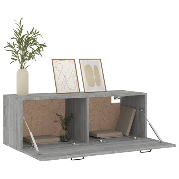 The Living Store Wandkast - Grijs Sonoma Eiken - 100x36.5x35 cm - 2 Lades