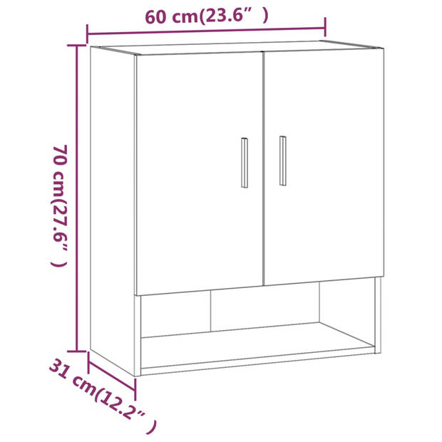 The Living Store Wandkast Scandinavische Stijl - Hout - 60 x 31 x 70 cm - Zwart