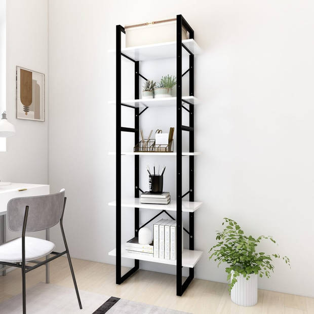 The Living Store Boekenkast - Hout en Metaal - Wit - 60x30x105cm - 60x30x70cm