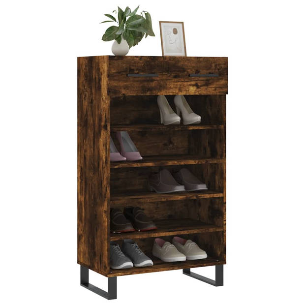 The Living Store Schoenenkast - Gerookt Eiken - Hout/IJzer - 60x35x105cm - Stabiel Blad